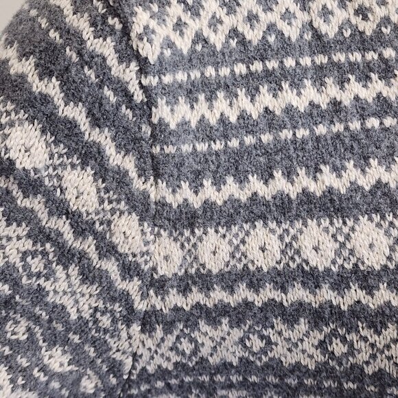 J Jill Womens M Fair Isle Boucle Duster Cardigan Sweater Gray Ivory Cotton Blnd - Picture 4 of 10